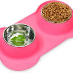 Hing Designs The Bone Bowl with Non Slip Rubber Feet and Dishwasher Safe Removable Stainless Steel Bowls Pink